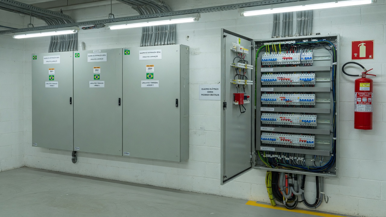 Sala de quadros elétricos prediais organizados